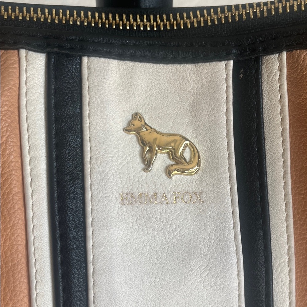 Emma Fox Tri Color Leather Tan and Cream Shoulder Bag - Picture 3 of 9